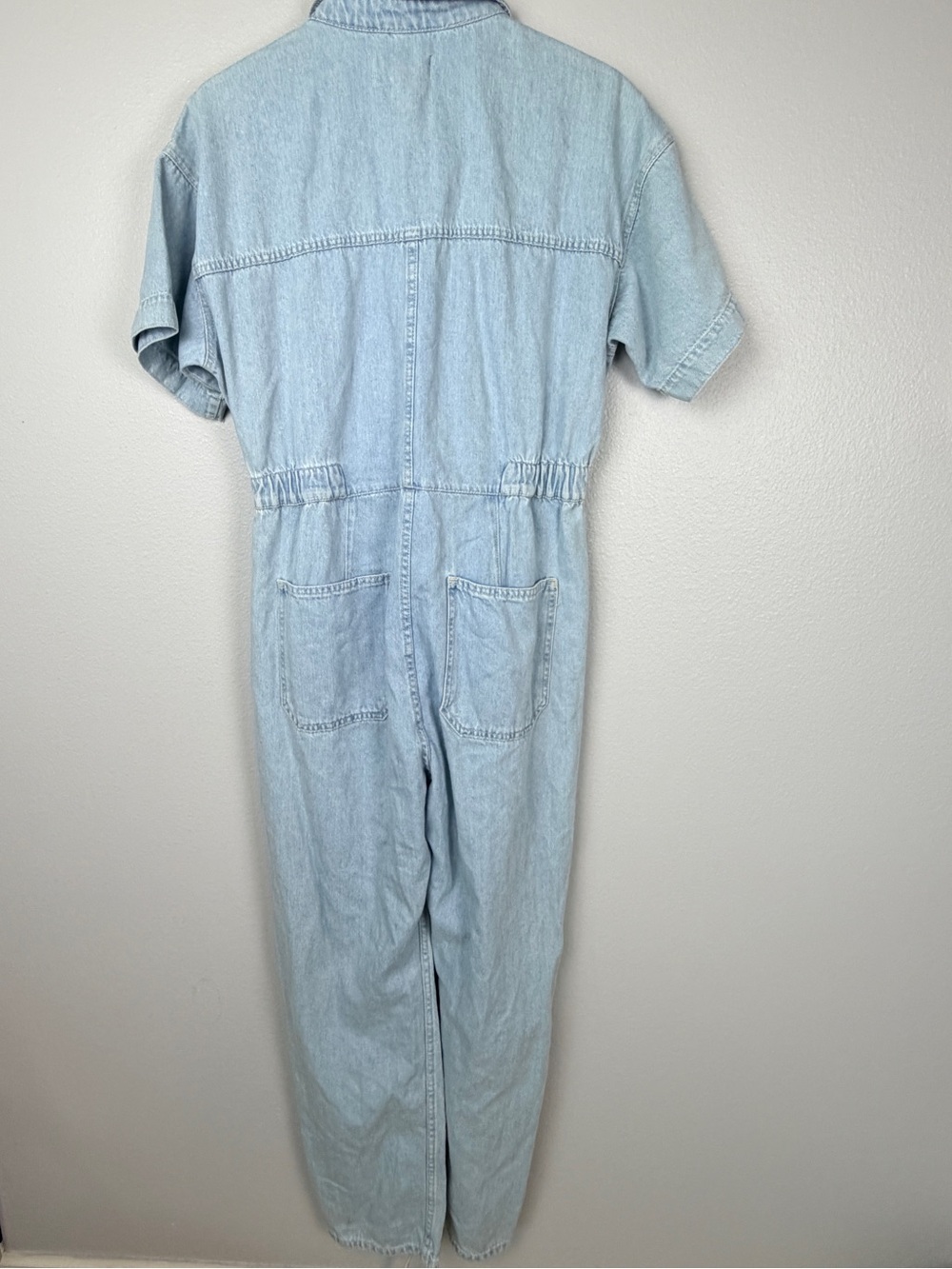 FREE PEOPLE Denim MARCI Coverall Jean Jumpsuit with Snap Pockets Clear Skies - Picture 9 of 12